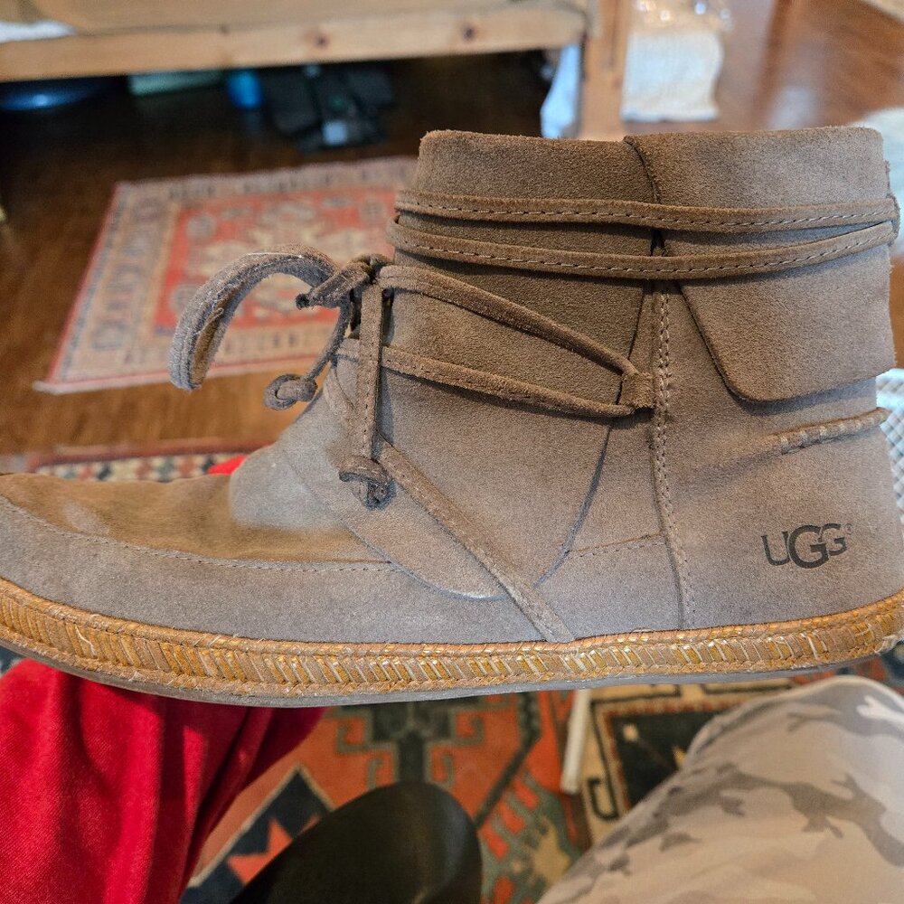 Ugg Reid Gray Suede Moccasin Booties